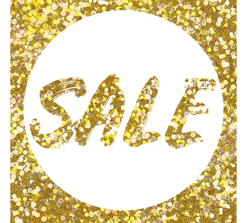 Ein Sale-Symbol auf vielen gold-glitzernden Paillett