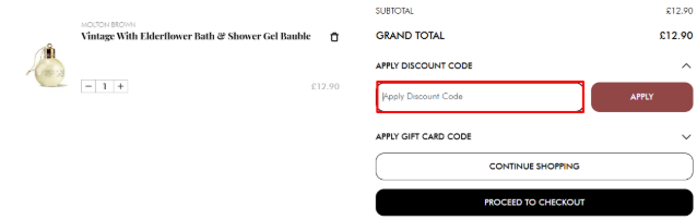 A box where you enter a 50ml voucher code
