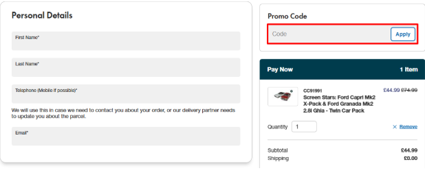 A red box to enter a Corgi discount code