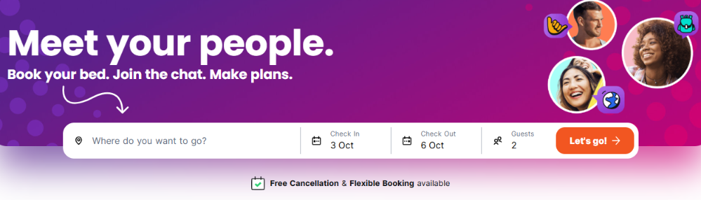 HostelWorld's booking page where you can find your accomodation