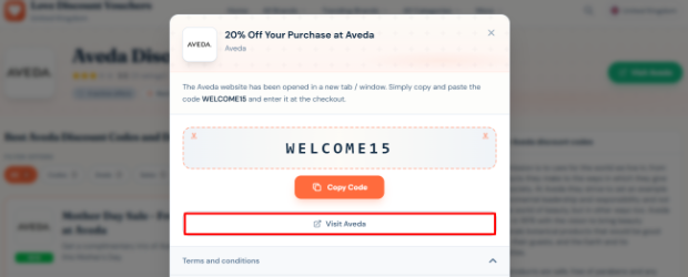 highlighted box will redirect to Aveda's website