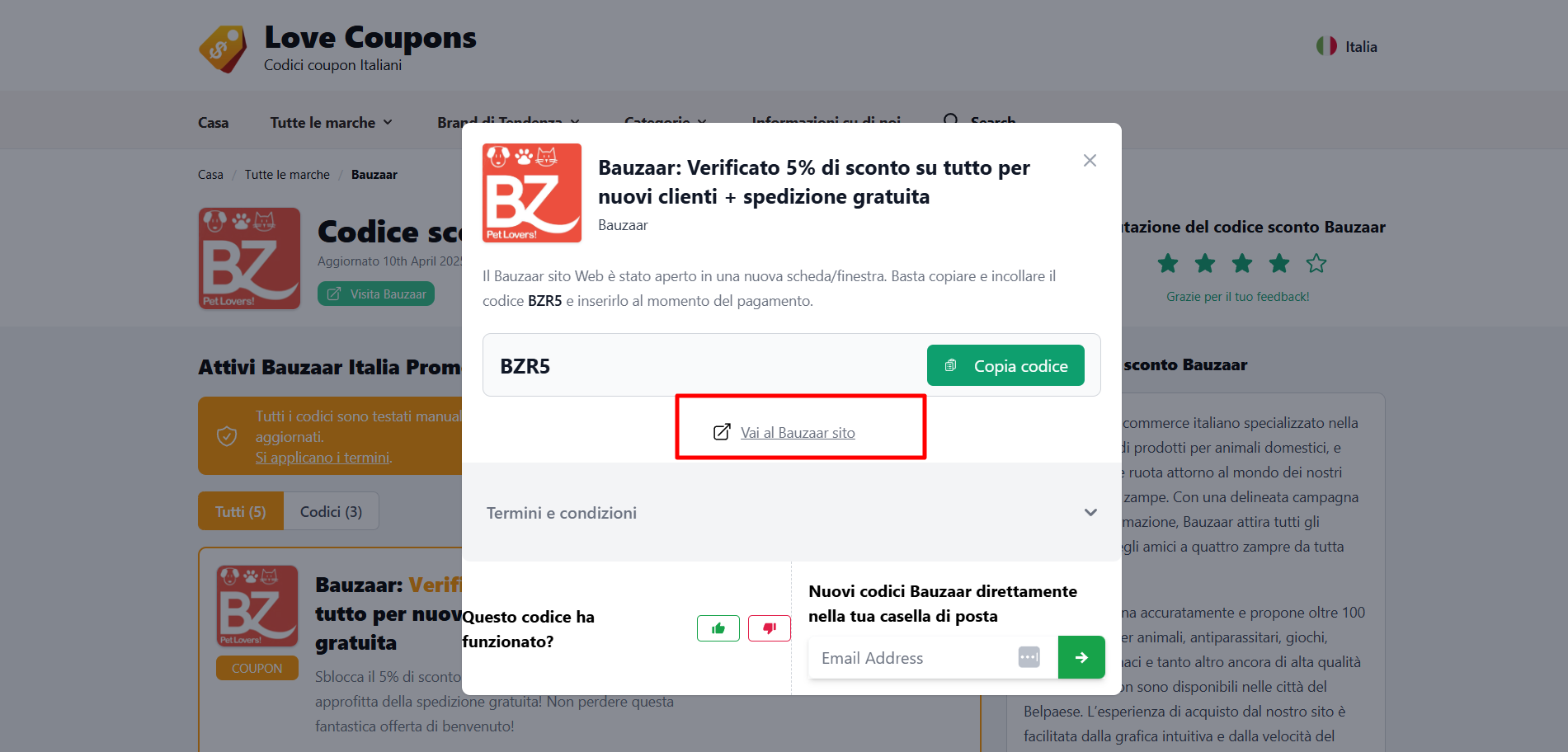 collegamento diretto alla piattaforma ufficiale Bauzaar in cui inserire il coupon Bauzaar per avere lo sconto