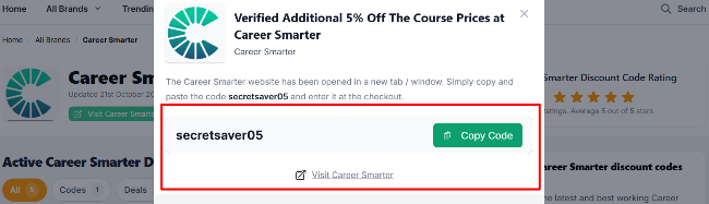 The highlighted red box shows the link that takes you to the Career Smarter website