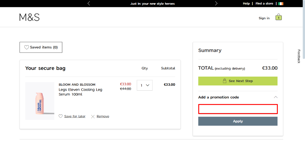 M&S shopping bag where you can apply your Marks & Spencer promo code