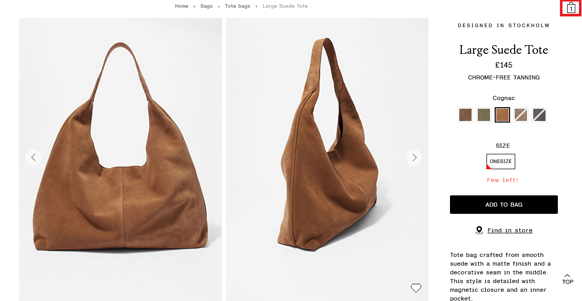 image showing the bag icon, bordered in red