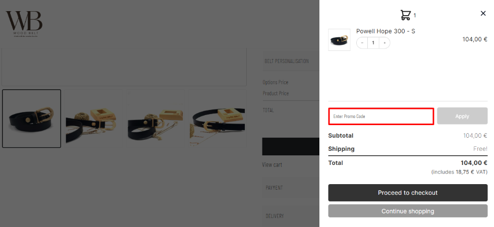 Apply your Wood Belt promo code to your order