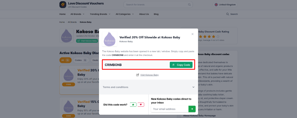 A Kokoso Baby code on Love Discount Vouchers