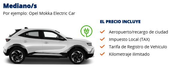 coche eléctrico Opel mediano con un 15% de descuento de budget para alquilar en España