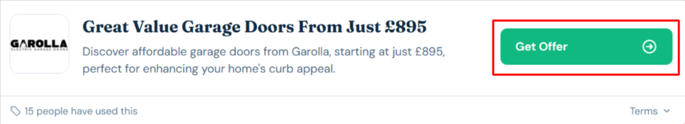 A Garolla offer with "Get Offer" in a red box