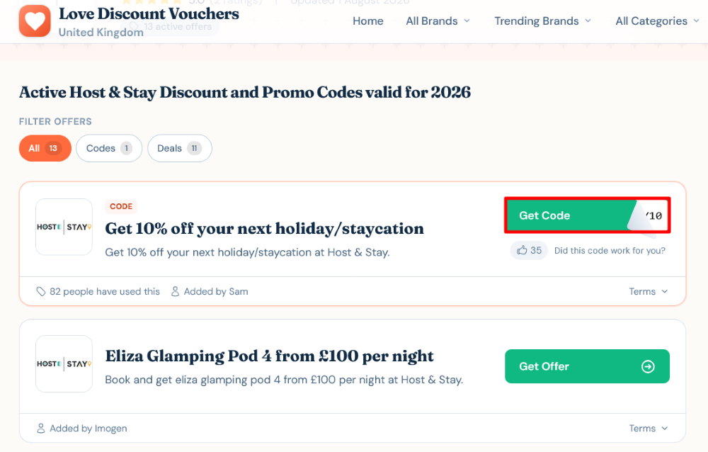 The page where you copy a Host & Stay code