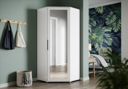 An Elegant Showers wardrobe set in a room with a forest green wallpaper