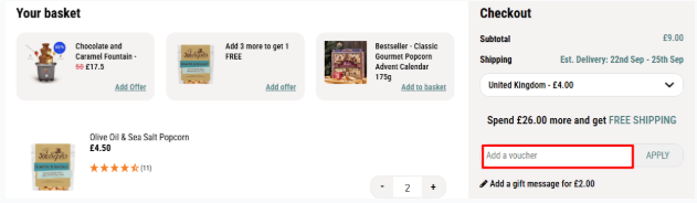 A box where you can add your Joe & Seph’s voucher code to redeem it