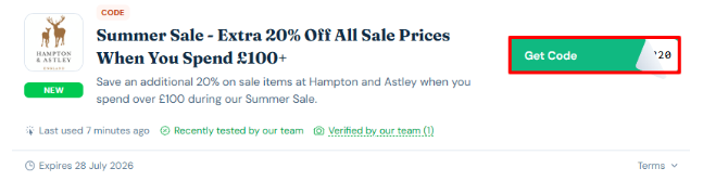 A box will show the Hampton and Astley voucher code to use on your purchase