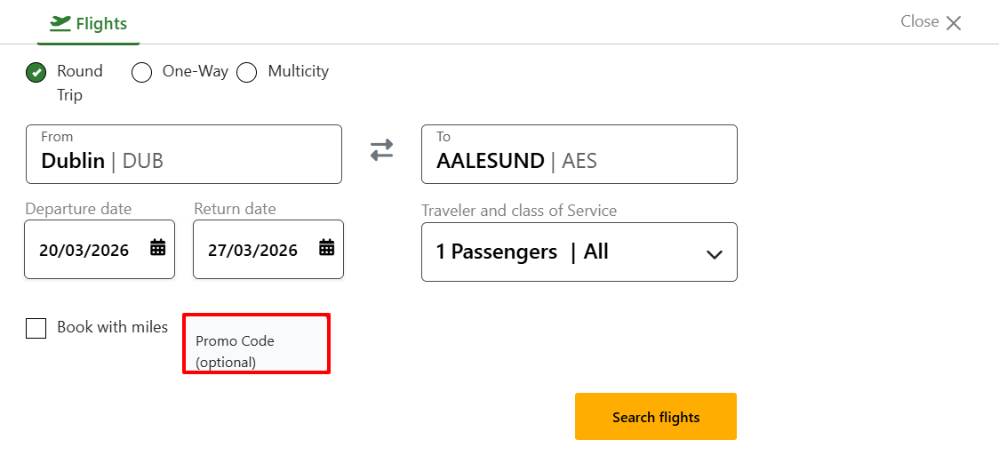 Ethiopian Airlines discount code place highlighted by a red box