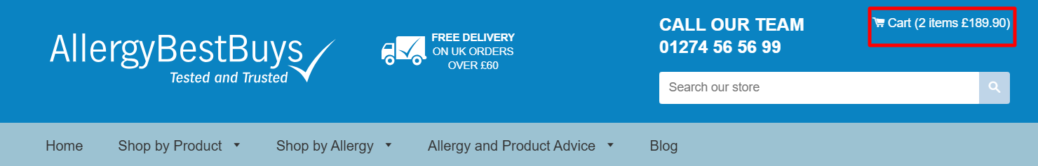 The Allergy Best Buys page with categories