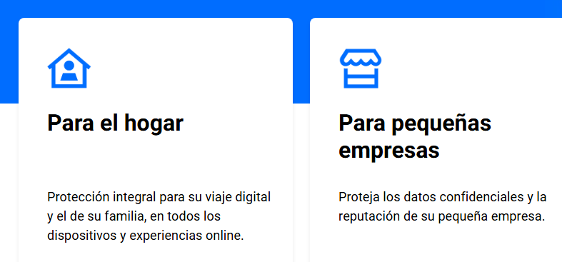 soluciones de la marca sobre fondo blanco y azúl