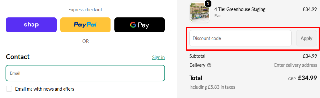 A box where you can add your Christow discount code to redeem it