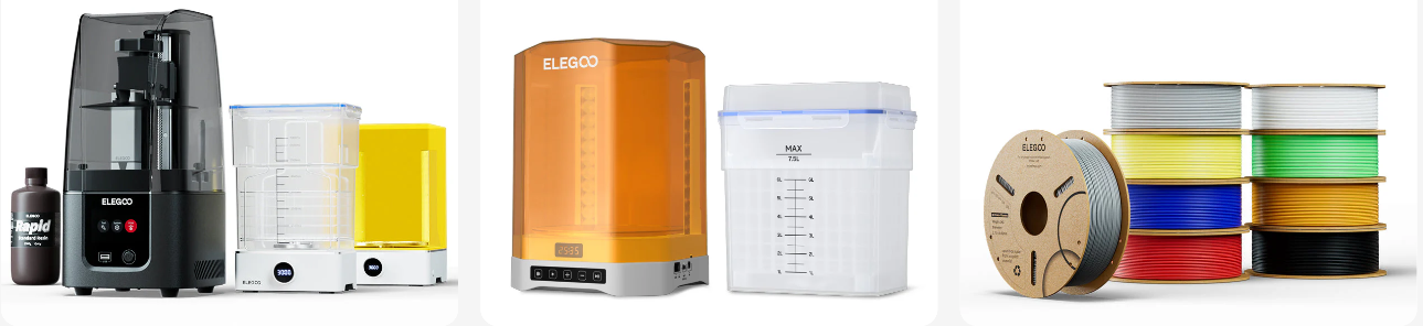 ELEGOO's 3D printers and filaments that you can find at great prices when you use a discount code