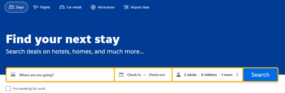 Booking.com's booking page where you enter your details to find what you need