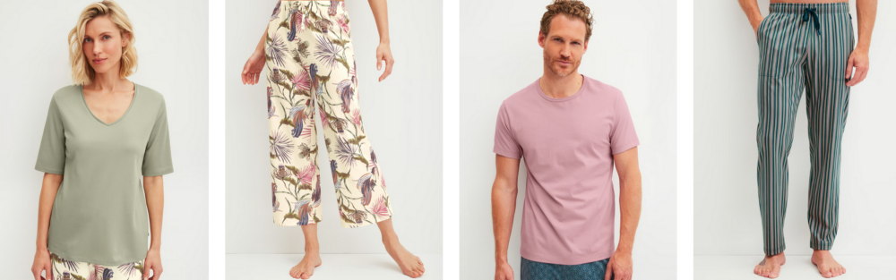 Models wearing Calida organic cotton sleepwear collection