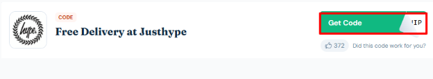 A box will show the Justhype voucher code to use on your purchase
