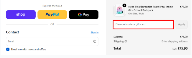 A box where you can add your Justhype voucher code to redeem it