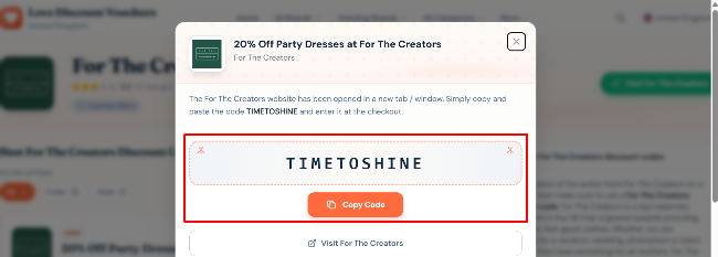 Use the code and get 20% off party dresses at For The Creators.