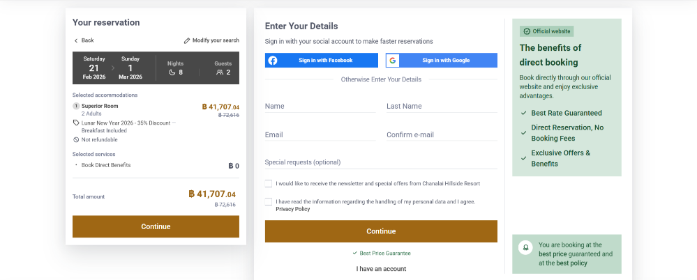The Chanalai Hotels & Resorts checkout page with a booking summary