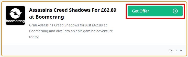 A Boomerang offer with "Get Offer" in a red box.