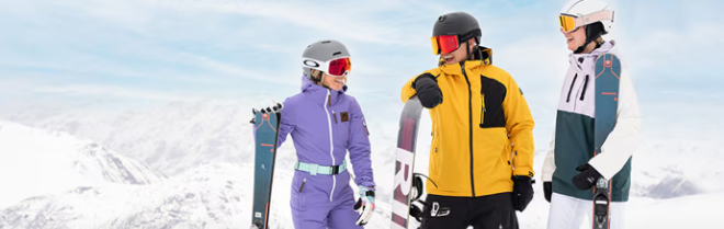 slope starters on ski moountains with three young men on snow