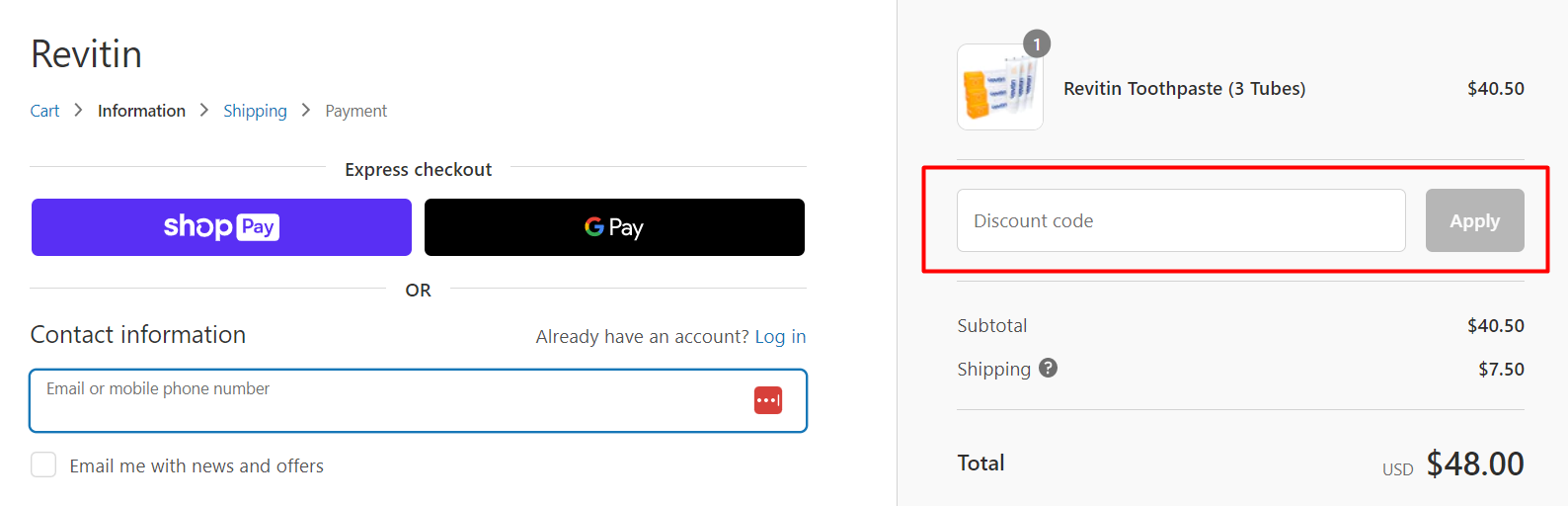 How do I use my Revitin discount code?