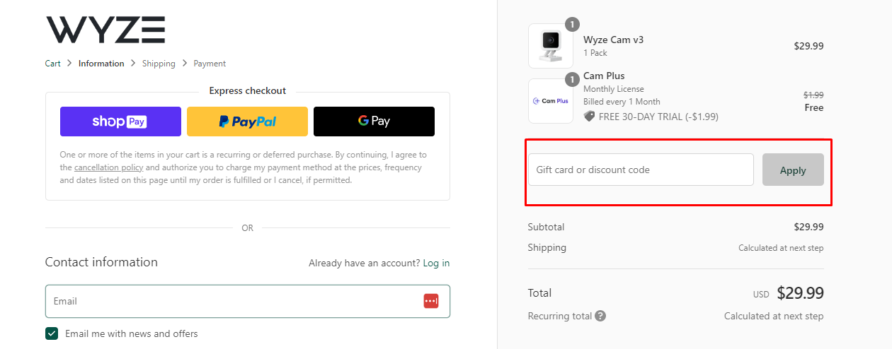 How do I use my Wyze discount code?