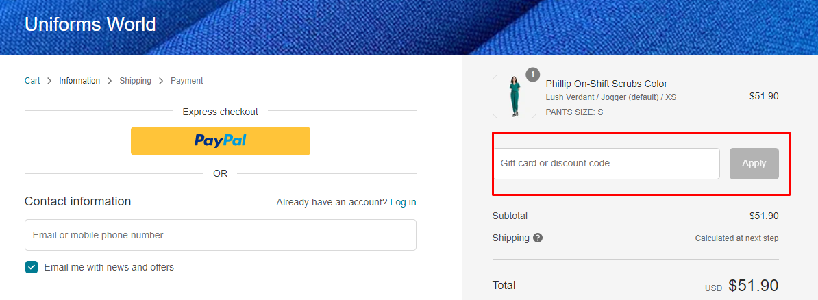 How do I use my Uniforms World discount code?