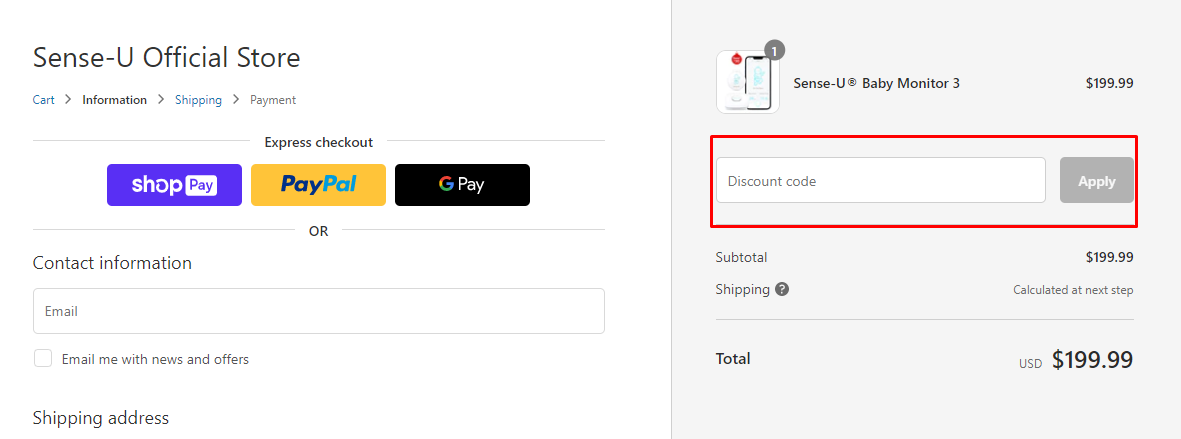 How do I use my Sense-U Baby discount code?