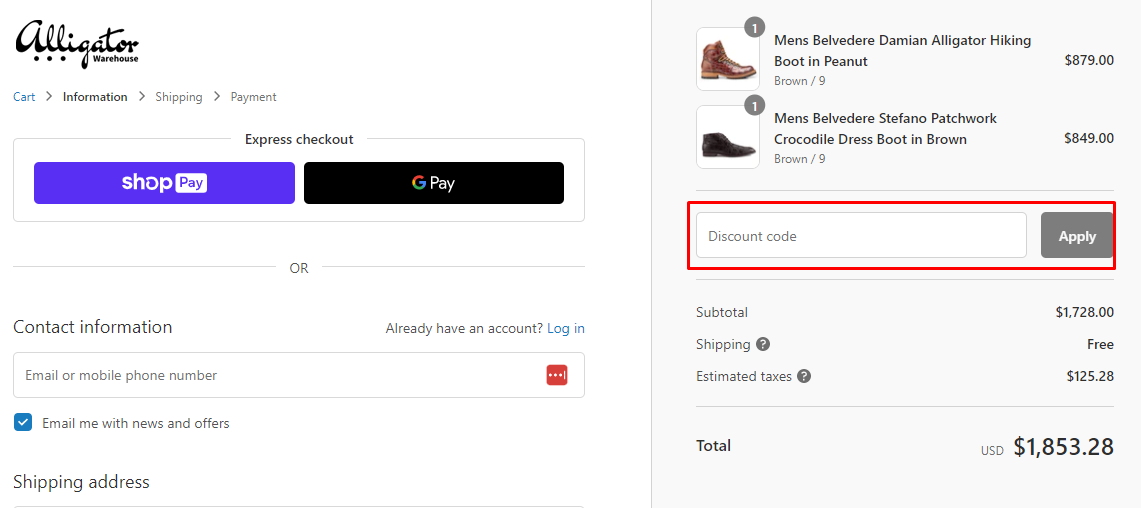 How do I use my Alligator Warehouse discount code?