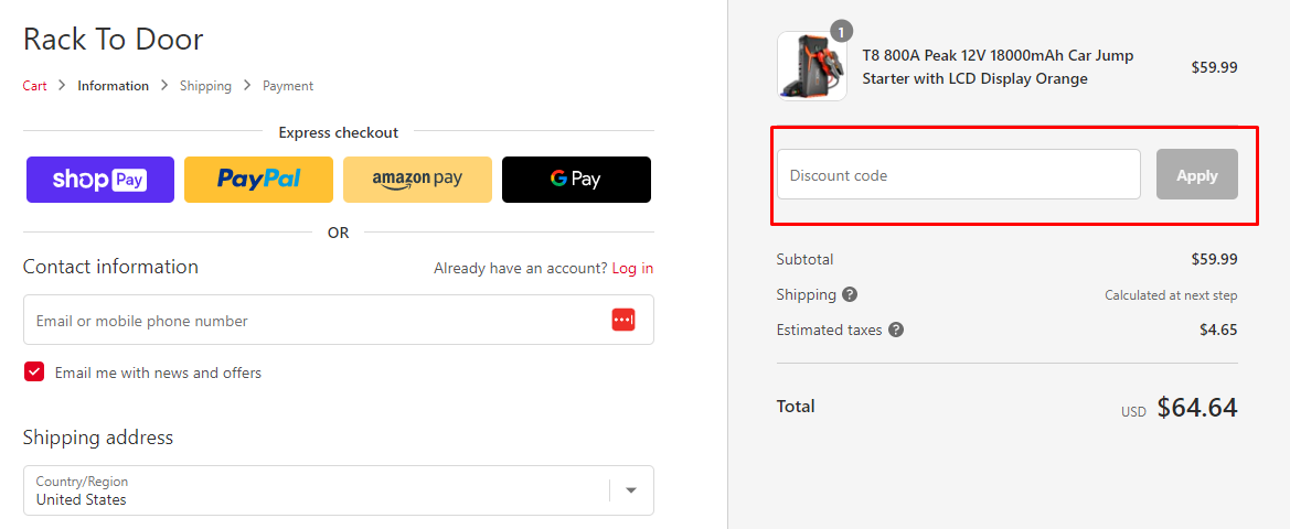 How do I use my Rack to Door discount code?