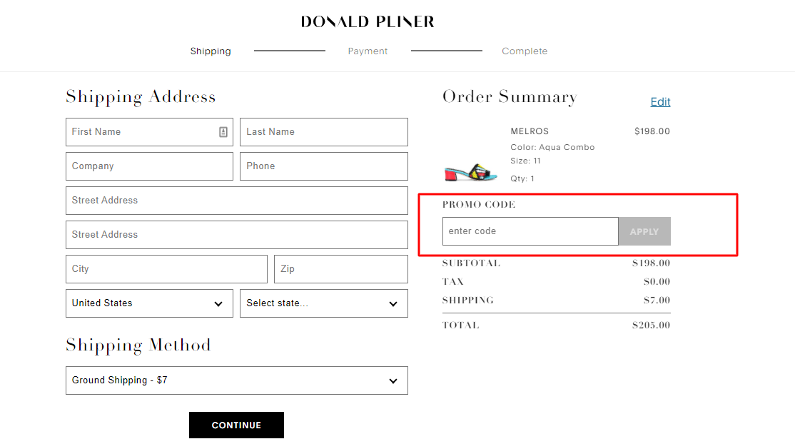 How do I use my Donald Pliner promo code?