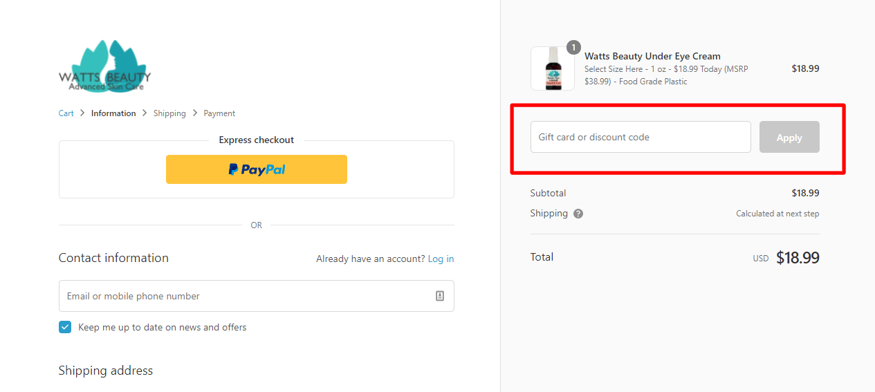 How do I use my WATTS BEAUTY discount code?