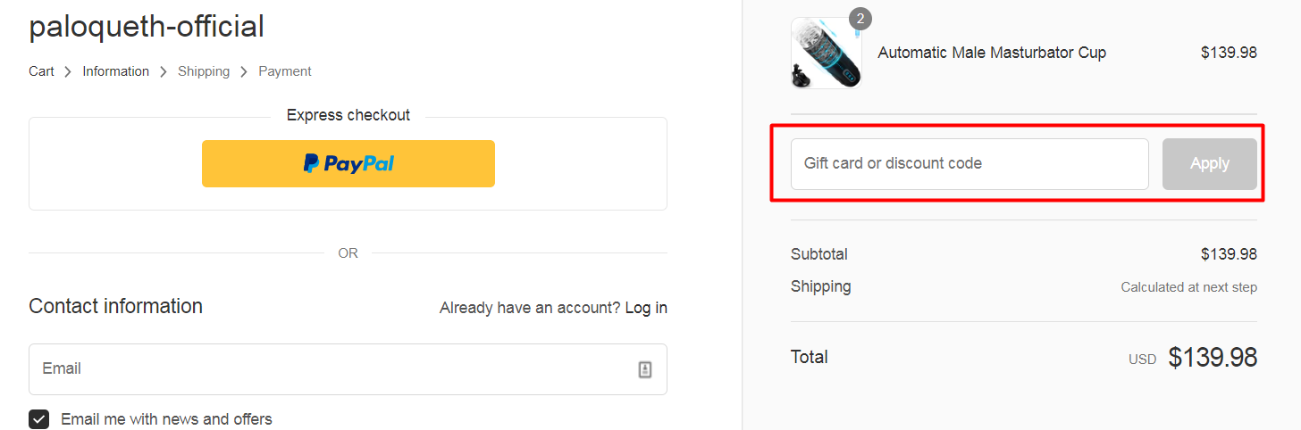 How do I use my PALOQUETH discount code?