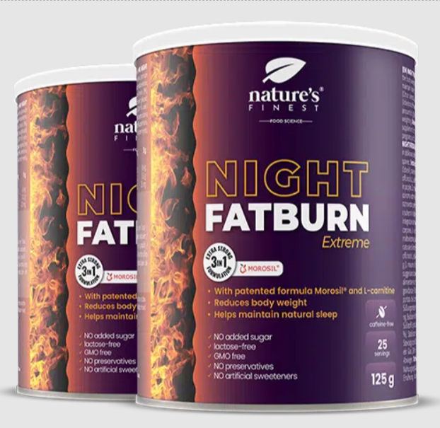 Zwei Dosen des Night Fat Burn-Mittels von Nature’s Finest, im dunklen Design