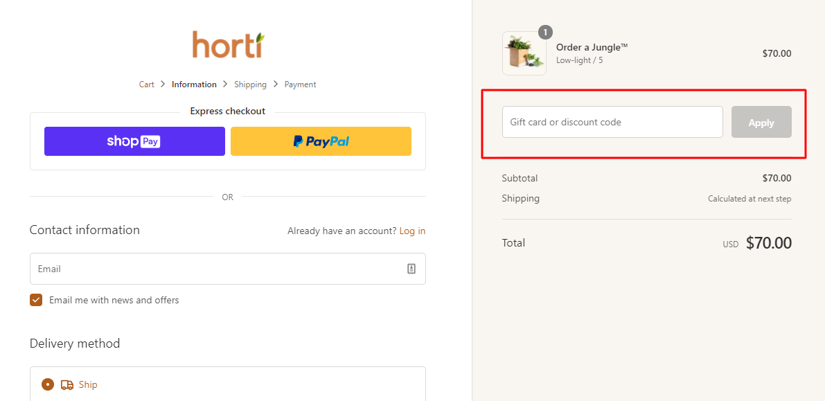 How do I use my horti coupon code?