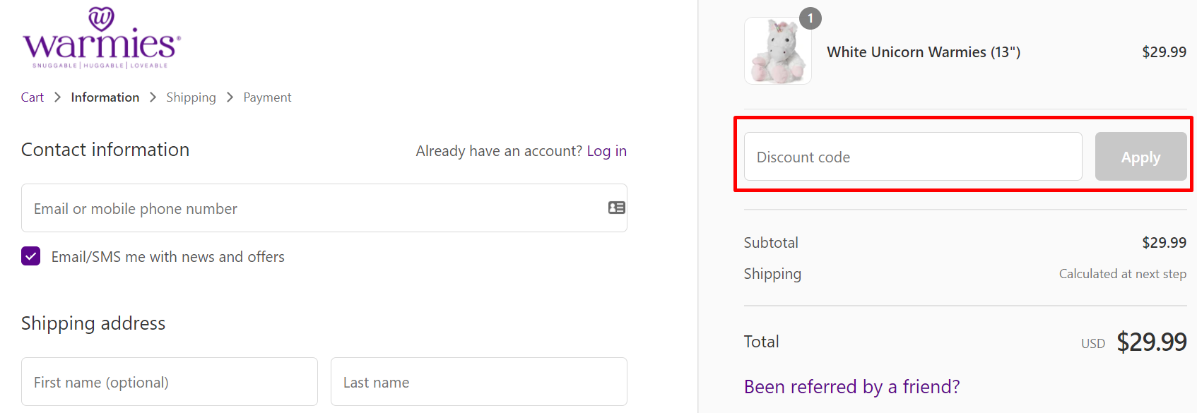How do I use my Warmies discount code?