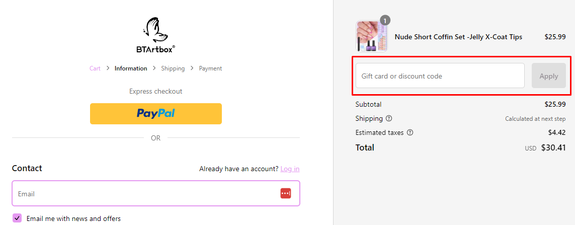 How do I use my BTArtbox discount code?