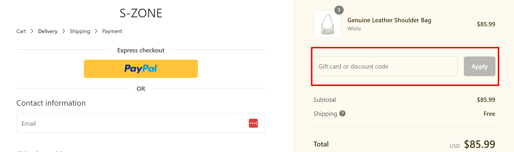 How do I use my S-ZONE discount code?