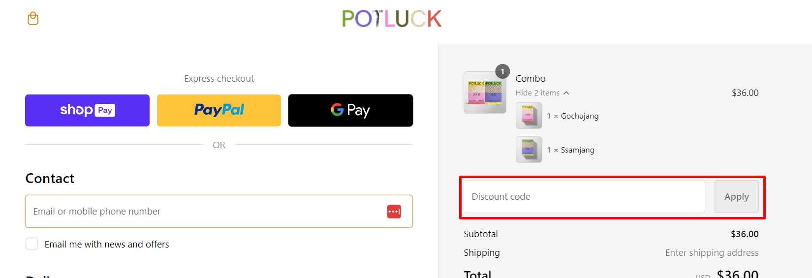 How do I use my Potluck discount code?