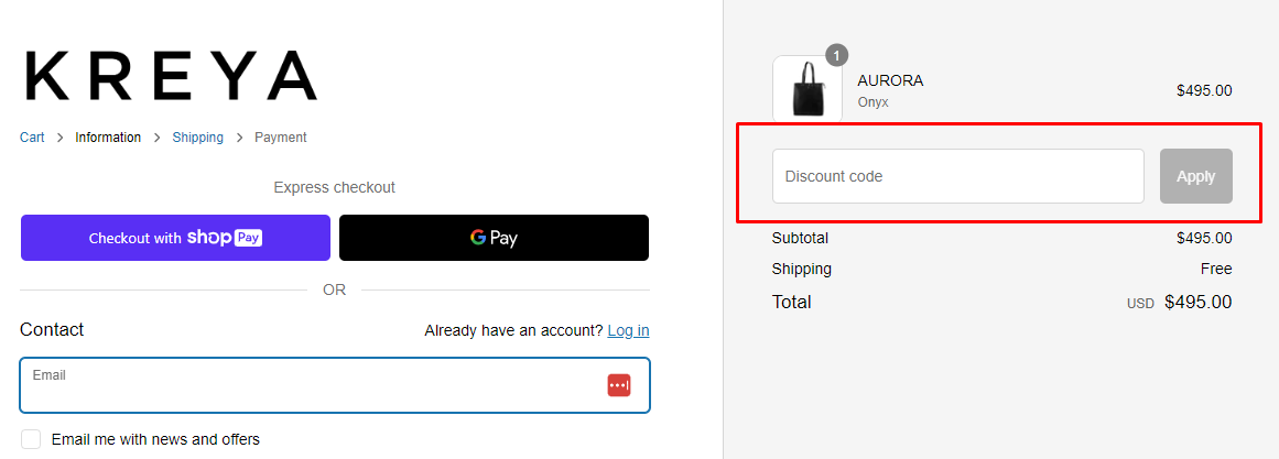 How do I use my Kreya discount code?