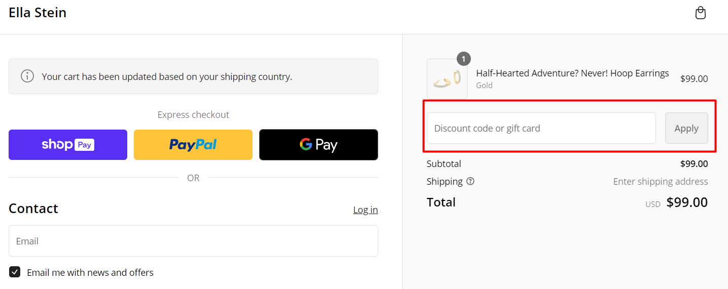 How do I use my Ella Stein discount code?