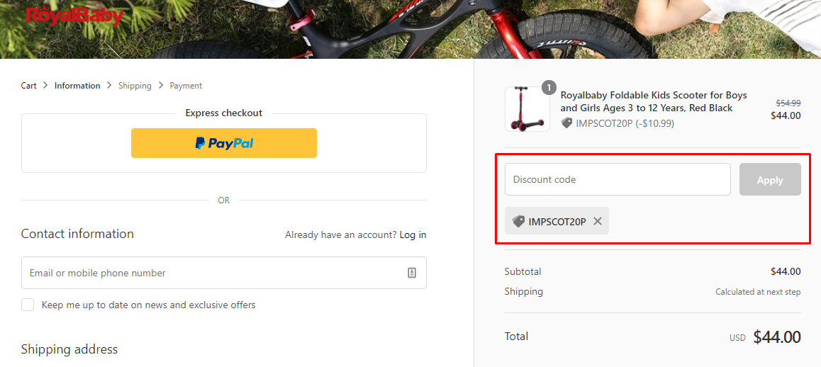 How do I use my RoyalBaby discount code?