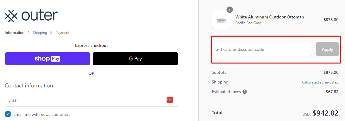 How do I use my Outer discount code?