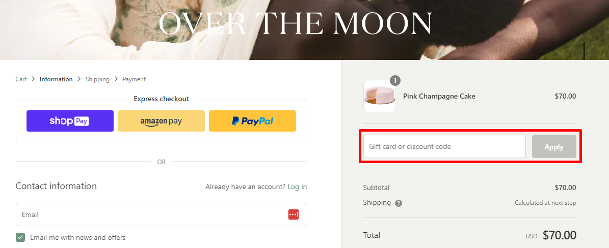 How do I use my Over The Moon discount code?